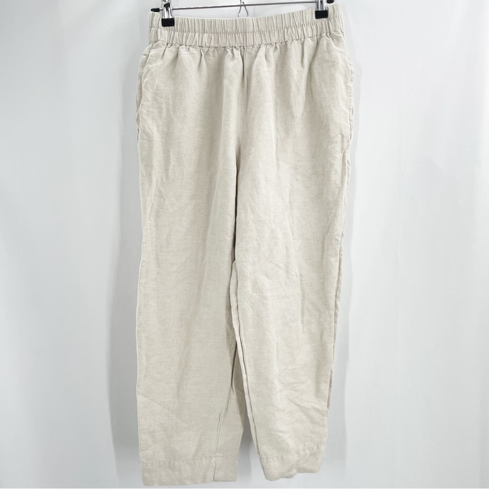 Madewell Womens small cropped wide leg linen pants pullon pocket natural